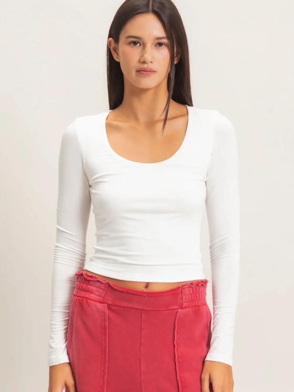 NEW 🤍 Double Zero Off White Scoop Neck Long Sleeve Top – Medium - Picture 7 of 7